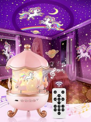 Stjernehimmelprojektor Barn med musikk, Music Box Baby Girl 8 sanger, Unicorn Night Light Children