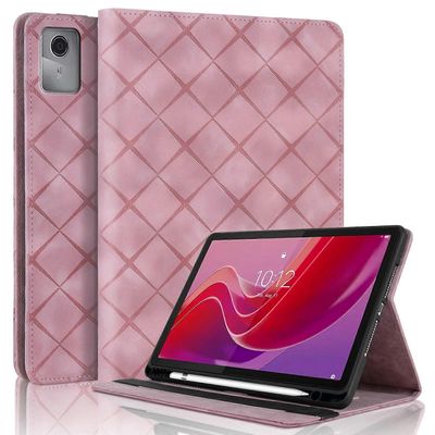 Rombi kohokuvioitu nahkainen älytablettikotelo Lenovo Tab M11 / Xiaoxin Pad 11 2024 -alustalle Vaaleanpunainen