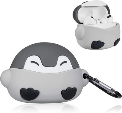 Airpod Pro-fodral, 3D Roligt Kul Cool Nyckelring Design Modesatser Mjuka hudfodral Barn Pojkar Tonåringar Flickor för Airpods Pro (Q Grey Penguin)
