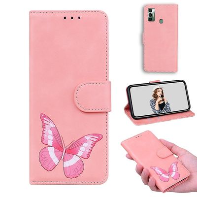 Etui til Tecno Spark 7 Butterfly Cover Premium Læder Magnetisk- Pink