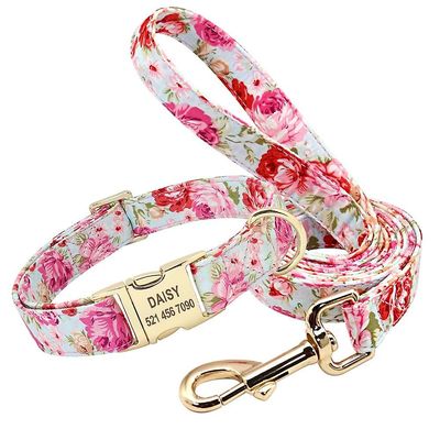 HOD Health & Home Käsintehdyt yksilölliset kukka-nailonpainetut koiran kaulus- ja talutushihnasarjat Vaaleanpunainen S-Collar And Leash