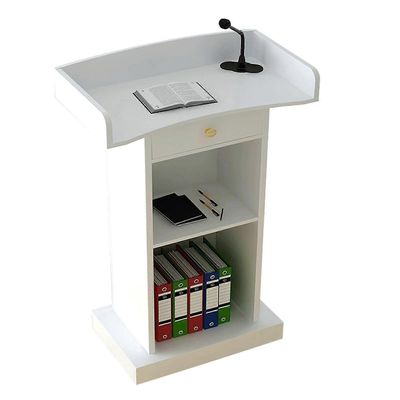 Puinen puhujakoroke, jossa avoin säilytystila, moderni valkoinen puhujakoroke lattialla seisovaan puhumiseen, kestävä puurakenne