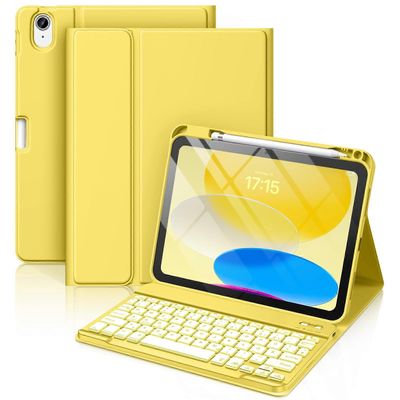 iPad 11./10. sukupolvi (/) 7Väri Taustavalaistu Näppäimistökotelo Kynäpidikkeellä, Keltainen