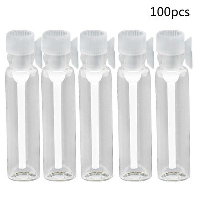 100stk 1/2/3ml Mini klar tom glasflaskerør parfumeprøve hætteglas med plaststanghætte til æterisk olie aromaterapi duftvæske B