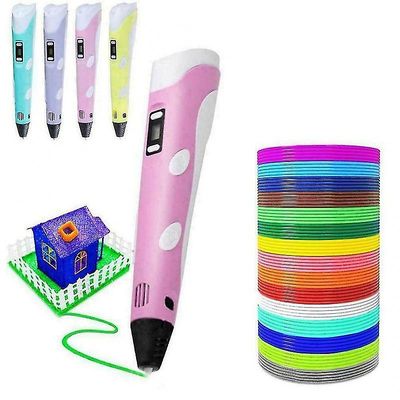 3D-penna med LED-skärm, 3D-utskriftspenna med USB-laddning, 30 färger Pla filamentpåfyllningar, kompatibel Pla &; Abs gul