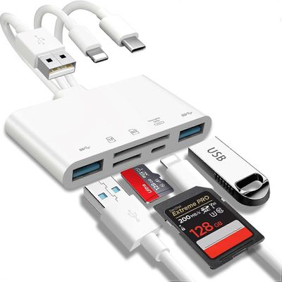 5-in-1-muistikortinlukija, USB OTG -sovitin ja SD-kortinlukija USB C- ja USB A -laitteille