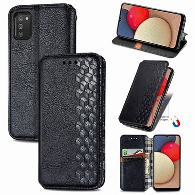 Kompatibel med Samsung Galaxy A03s Flip Case Etui Vintage Wallet Flip Cover med magnetisk lukning Coque - Blå sort