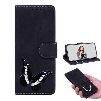 Etui til Motorola Moto Edge Butterfly Cover Premium Læder Magnetisk- Pink Sort