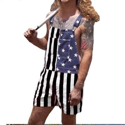 Par Denim Jumpsuit Amerikansk flag Overalls Mænds Og Kvinders Bib Overall Shorts 2XL