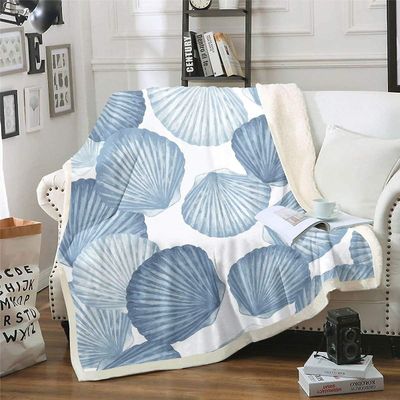 Kerota Beach Shell Sherpa Blanket Ocean Marine -teemainen fleece-heittohuopa vuodesohvalle Teini-ikäiset Makuuhuone Tyylikäs sininen meriolento Sum...