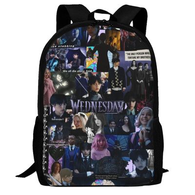 Wednesday Addams reppu,3D-tulostus kannettavan tietokoneen reppu kevyt rento päiväreppu kirjalaukku monitoiminen matkareppu 16.1 X 11.8 X 4.5inches