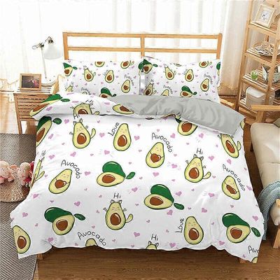 v5268 Lakanat Avokado-hedelmäpainettu vuodevaatteet 3PCS pussilakana ja tyynyliina Lahja Cartoon Bed Sheets IU5268 135x200cm 53x78in