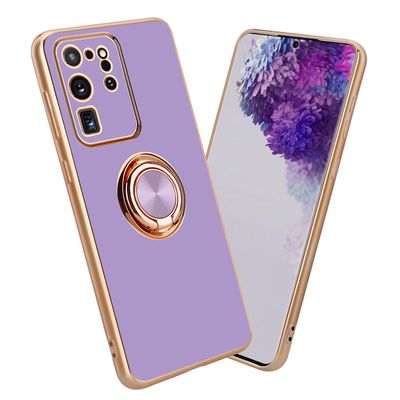 Samsung Galaxy S20 ULTRA Hülle Handy Cover TPU-deksel - med kamerabeskyttelse og ring Glanset lys lilla - gull