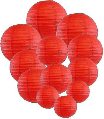 12 kpl paperilyhtyjä monivärisiä koristeellisia pyöreitä paperilyhtyjä festivaalijuhlien vuosipäivään 4 koossa Punainen
