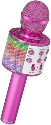 Karaoke trådløs mikrofon, 4 i 1 håndholdt Bluetooth Karaoke Machine Højttaler med LED-lys, til fest / børn Lilla
