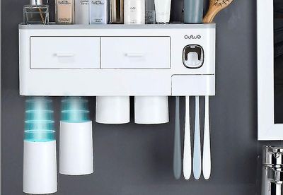 Tandbørste Holder Automatisk Tandpasta Dispenser Toiletartikler Opbevaring Rack Badeværelse Tilbehør