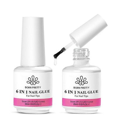 6 IN 1 -kynsiliimageeli 15 ml akryylikynsille, liota pois pohjageeli, päällyslakka, UV-pidennyskynsigeeli, irtokynsien kärkigeeli 2pcs