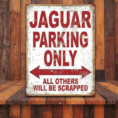Hauska Jaguar Pysäköinti Vain Retro tinametallikyltti nostalginen taidelahja 8x12 Inches