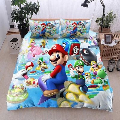 v160 Lakanat Super Marios Quilt pussilakanasetti Pehmeät kodintekstiilit Makuuhuoneen sisustus Lasten Queen3-osainen vuodevaatteet (1 pussilakana +...