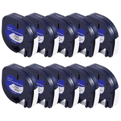 10 kpl tarratulostimen täyttöpakkauksia LetraTag-täyttöpakkauksiin 12 mm x 4 m valkoinen muovitarranauha LetraTag Plus -tarratulostimelle Sininen