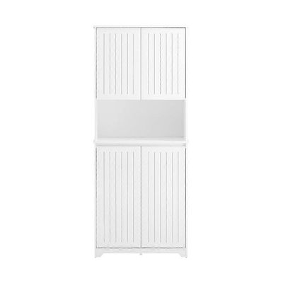 SoBuy BZR150-W, korkea kylpyhuoneen säilytyskaappi, H150cm, ohut, vapaasti seisova kylpyhuoneyksikkö, jossa 2 ovea ja irrotettava kangaskori pyyhke...