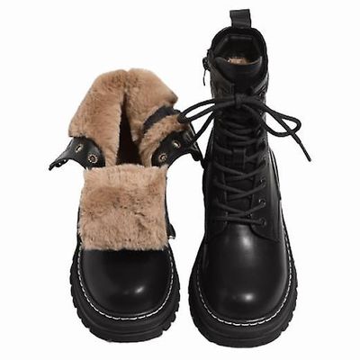 Jielin Womens Leather Boots Classic Vinter snø snø snø ankel støvler pels lined sko svart 40