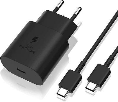 unbrand Chargeur Rapide 25w + Cble Usb-c Usb-c Kompatibel Avec Samsung A53/s22/s22 Plus/s22 Ultra/s21 Fe 5g/s21/s21 Plus/s21 Ultra/s20 Noir