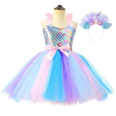 Carnival Karneval Havfrue Prinsesse Kjole Cosplay Party Costume Girl's Dress Sæt 7-8Years