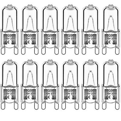 12Pack G9 halogeenipolttimot 33W 230V 2800K lämmin valkoinen 380lm kirkas kapseli halogeenipolttimot himmennettävä, ei salamaa ei välkkymistä