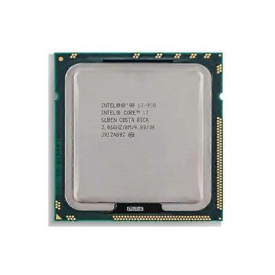 Core i7-950 -suoritin - Socket 1366, 4 ydintä, 8 säiettä, 3,06 GHz, 8 Mt L3-välimuisti, 130 W TDP.