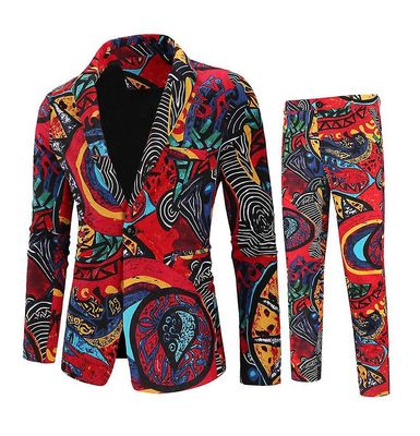 Handuo 2 knapper trykt blazer 2 stk. jakkesæt Rød XL