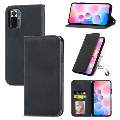 Gangxun Sag For Xiaomi Redmi Note 10 Pro Max Magnetisk Lukning Læder Tegnebog Cover Housse Etui Shockproof - Sort
