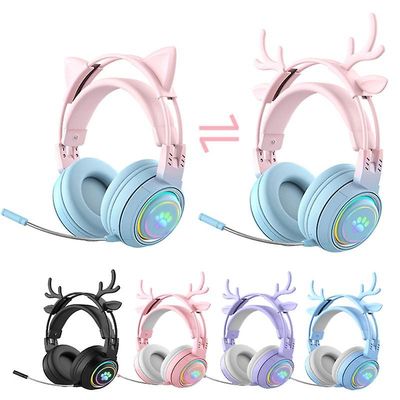 Søte gevir / katt øre trådløs Bluetooth hodetelefon spiller 3,5 mm øretelefon gaming headset med