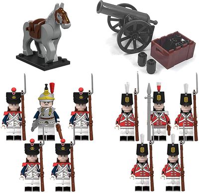 12Pakker Frankrig vs den britiske plastikhær Minisoldater Bonaparte Minifigurer MilitærsætUnionskamplegesæt fra revolutionskrigen