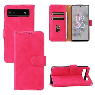 Etui til Google Pixel 6a Cover Premium læder med kortholder Flip Folio magnetisk etui Etui Coque - Sort Pink