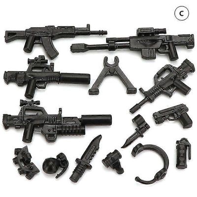 Sotilaallinen diy arms osat Moc Soldier Playmobil Malli Rakennuspalikka Tiili Lapsi Lelu Musta C