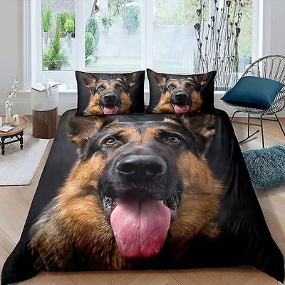 Duvet Cover Sets Dog dynetrekk Tysk Shepherd Bedding Set For Kids Boys Voksne 3d Dog Print Dyne Cover Animal Theme Sengeteppe Cover Dekor Soverom 2...