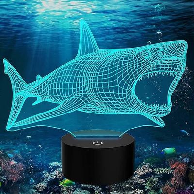 Eläinhailahjat hain ystäville 3D illuusio yövalo kosketuslamppu, luova RGB led, joulun syntymäpäiväkoristeet lahjat