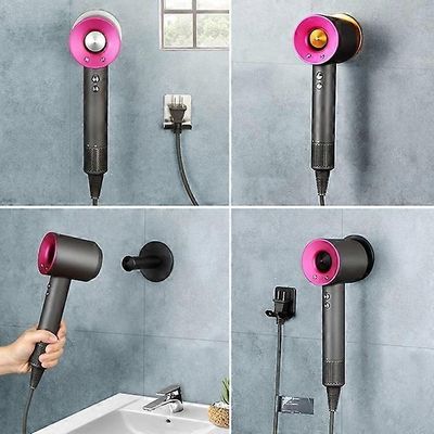 Dyson-hiustenkuivaajalle ripustin seinäkiinnike kylpyhuonetarvikkeille metallitarvikkeet riippuva hyllyteline kannettava säilytys Hopea