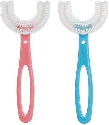 AIR 2 stk Kids U-formet tandbørste Manuel Uddannelse Food Grade Soft Silikone Brush Head (Alder 6-12 (2pcs)) Age 6-12(2pcs)