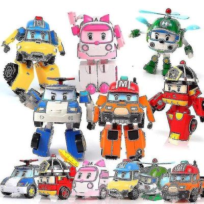 Super Wings Acion -hahmo Robocar Poli Ambe Roy Helly Robottiauton kokoonpanolelut Laatikon kanssa