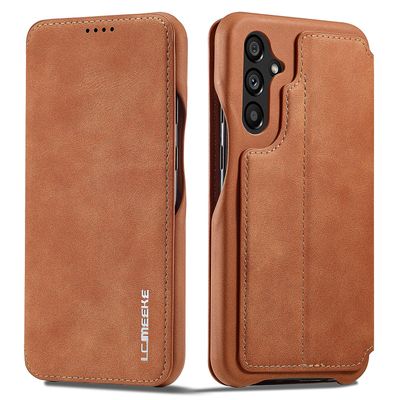 LC.IMEEKE For Samsung Galaxy A54 5G stativ Lær Telefon Case Kortspor Smartphone Cover Lys brun