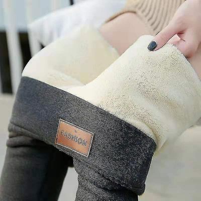 Vinter Sherpa Fleece fodrade leggings för kvinnor, hög midja stretchig tjock kashmir leggings plysch varm termisk Grå S