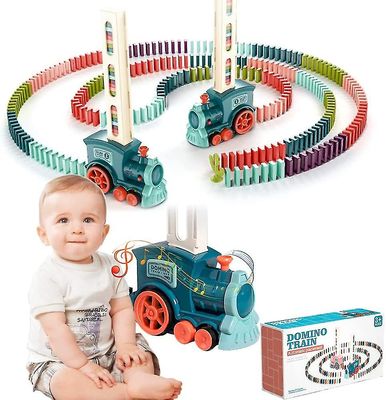 Qinfen Sähköinen Domino-junasarja, automaattinen Domino-junalohkot lelu, koulutus pinoaminen ja lelujen rakentaminen Lahjat-80 dominoa Vihreä 100Pcs