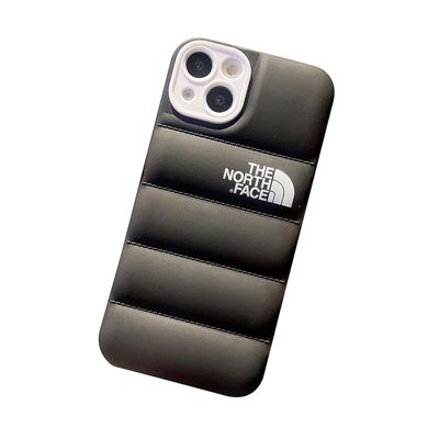 Ajhjn vinter ned jakke 3d puffer myk klut telefonveske, 3d søt støtsikker deksel sak for iphone 12 promax / 13 promax svart