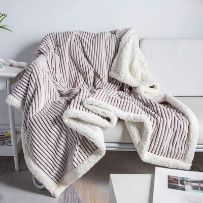 Linkrunning Sherpa Fleece tæppe vendbart Sherpa Flannel tæppe Blødt Fuzzy Plys Fluffy tæppe Varmt hyggeligt med strip Perfekt kast til alle årstide...
