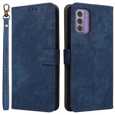 Nokia G42 iskunkestävä lompakkokotelo RFID-estolla, PU-nahkainen jalustan kansi ja hihna Sininen