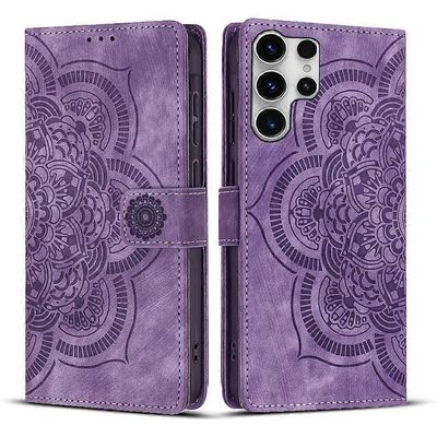 Mandala kohokuvioitu retro himmeä nahkainen puhelinkotelo Violetti For Samsung Galaxy S23 Ultra 5G