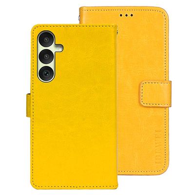 IDEWEI lommebok telefondeksel til Samsung Galaxy A35 5G Case Crazy Horse Texture PU Leather Flip Cover Gul