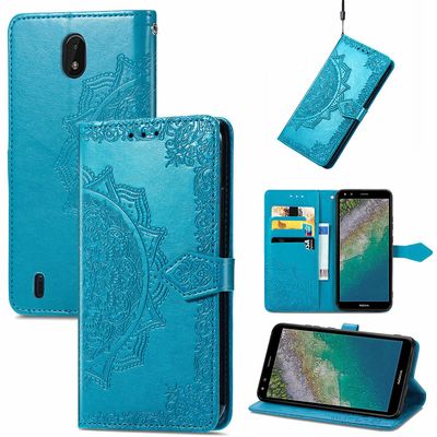 Etui til Nokia C01 Plus Cover Læder tegnebog Cover Prægning Mandala Magnetisk Flip Protection Stødsikker - Blå